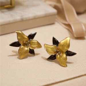 Vintage Black Yellow Flower Earrings Cocktail Statement Fashion Floral